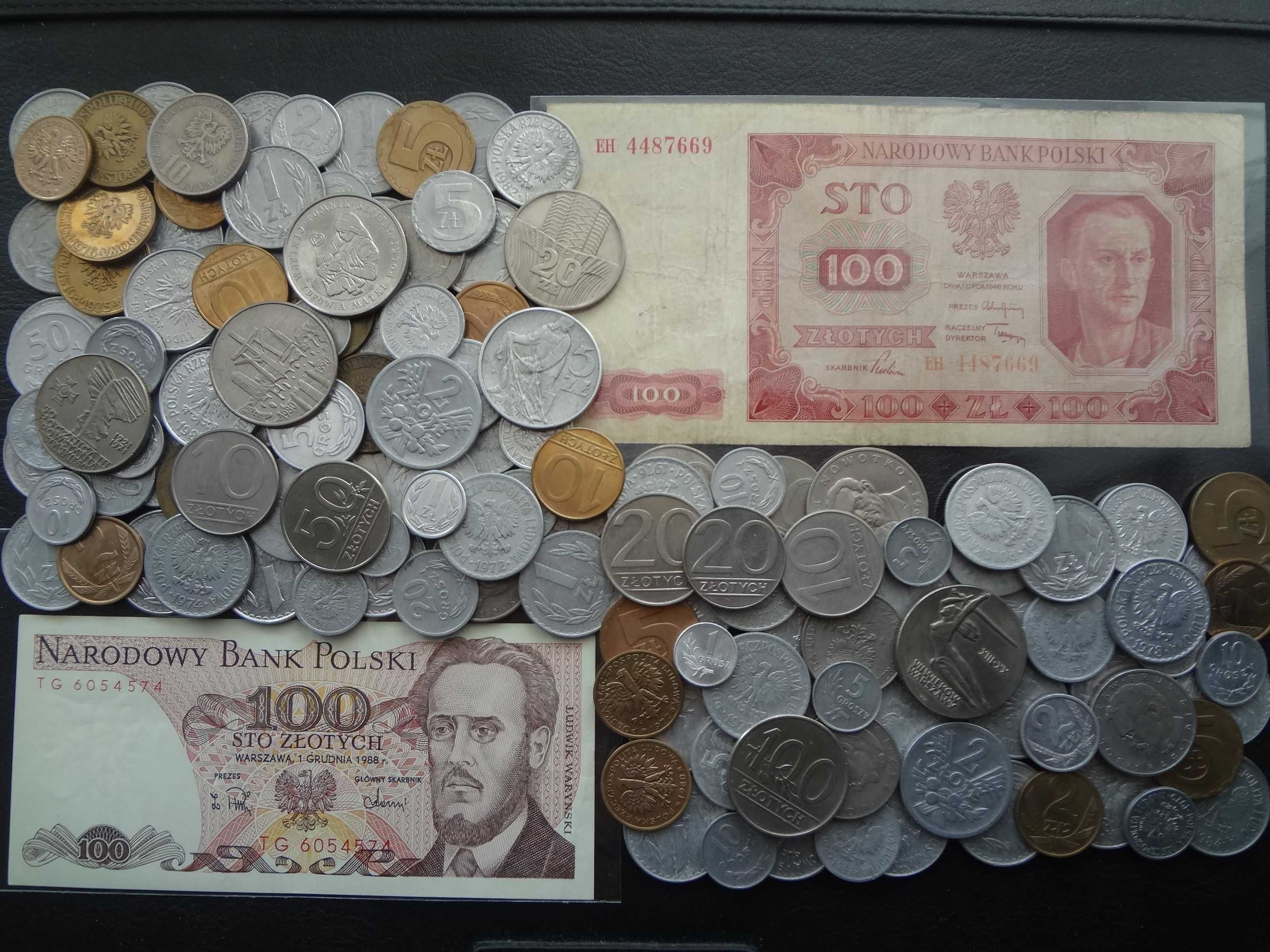 Monety PRL - u / 135 szt. / plus dwa banknoty 100 zł.