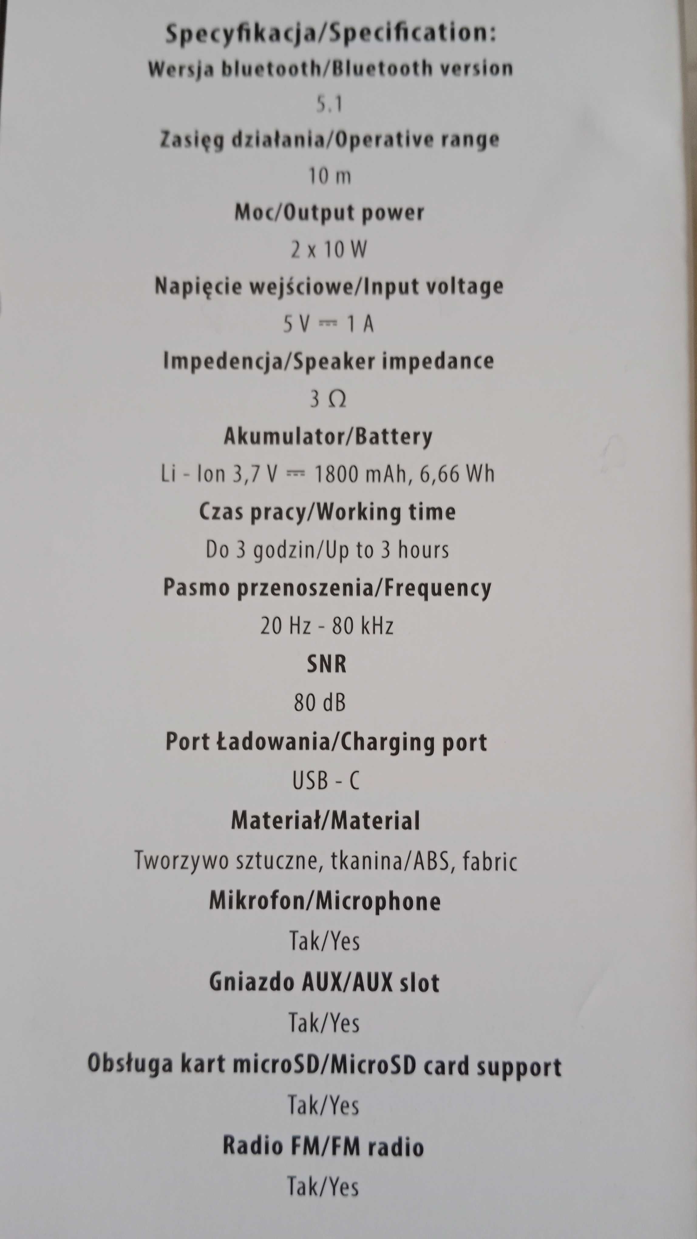 FOREVER Sonicwave, przenośny głośnik LED Bluetooth, 2x10 W