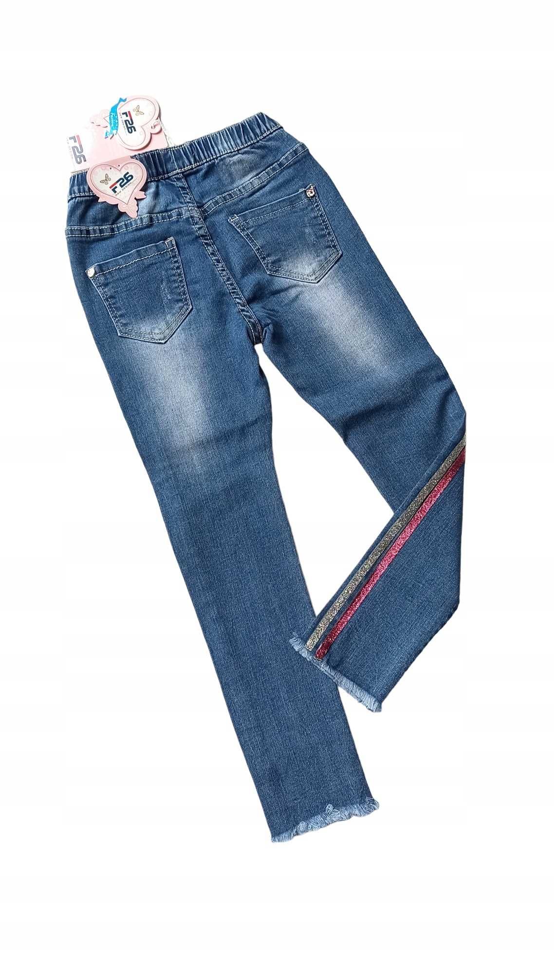 Spodnie jeans dla dziewczynki na gumce nowy 122-128