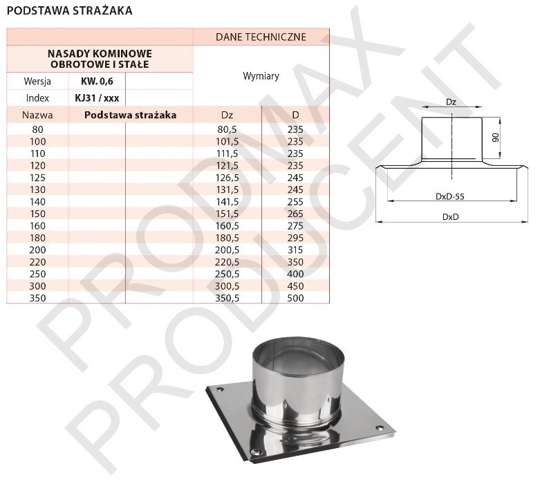 PROMOCJA!! Strażak Nasada Obrotowa Kominowa FI140 Z Podstawą PRODUCENT