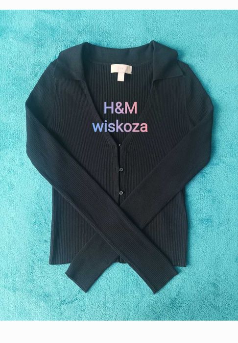 H&M prążkowany sweter z kołnierzykiem wiskoza