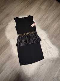 Nowa Czarna sexi sukienka z baskinką szerokie ramiączka S
