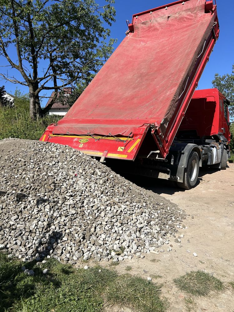 Minikoparka, wywrotki, transport, piasek, czarnoziem, beton, kruszywa