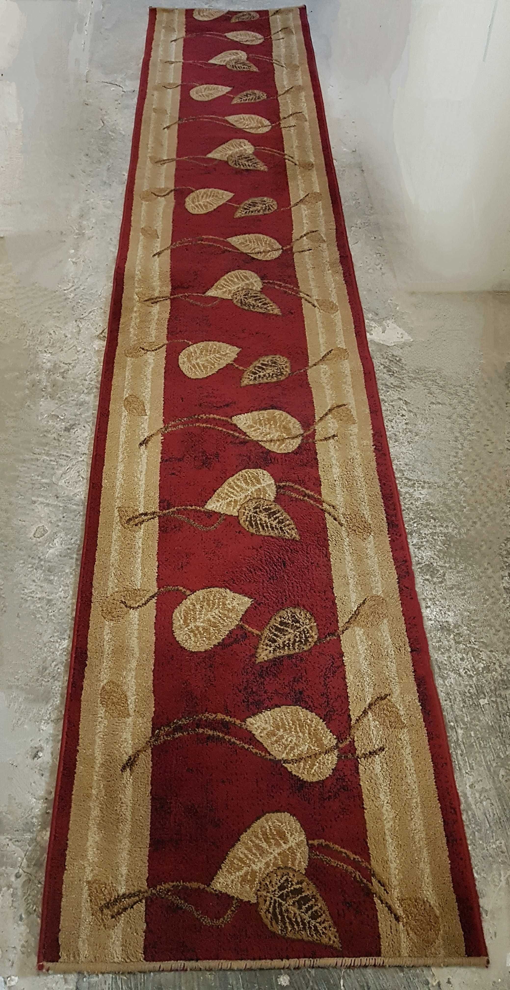 Wyprany chodnik wiśniowo beżowy 80x415cm retro Łuszczów