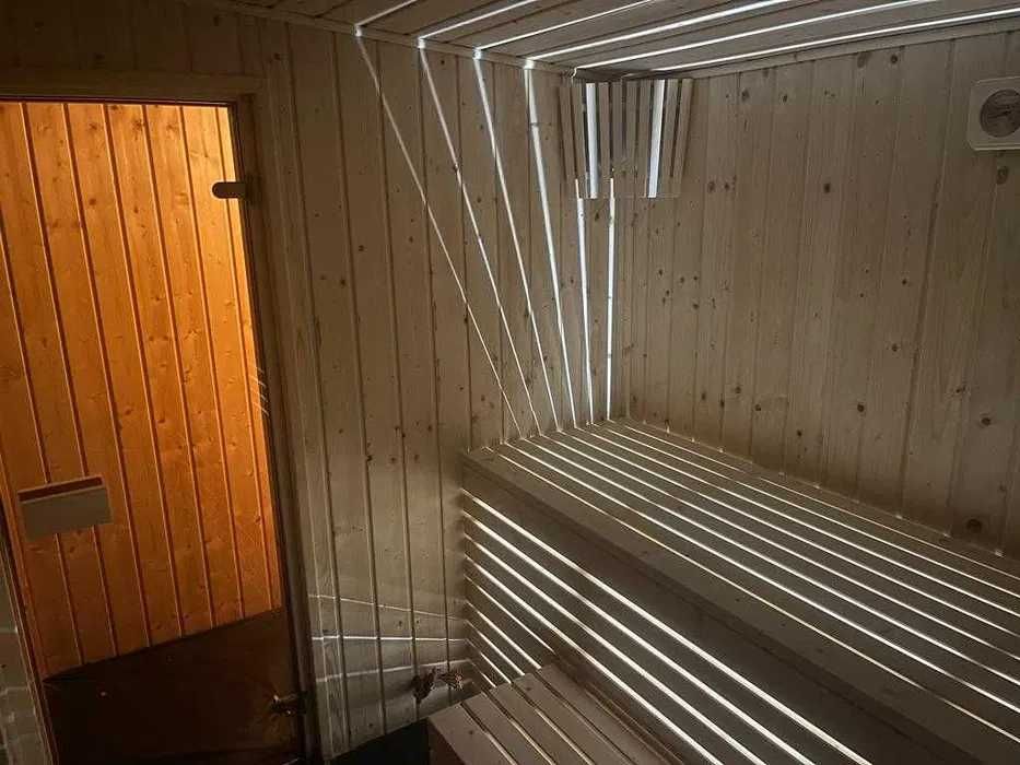 sauna ogrodowa drewniana, wolnostojąca, nowoczesna 3,2x2,2m