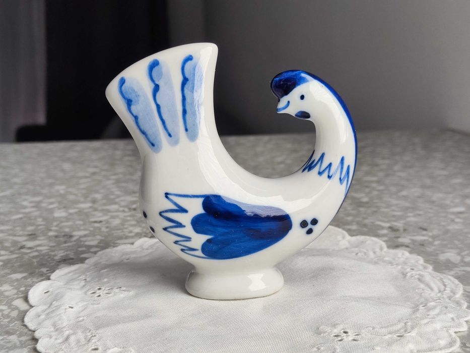 Figurka kurki kury ptak, kobalt, Gzhel/Gżel, USSR/ZSSR, lata 70-e