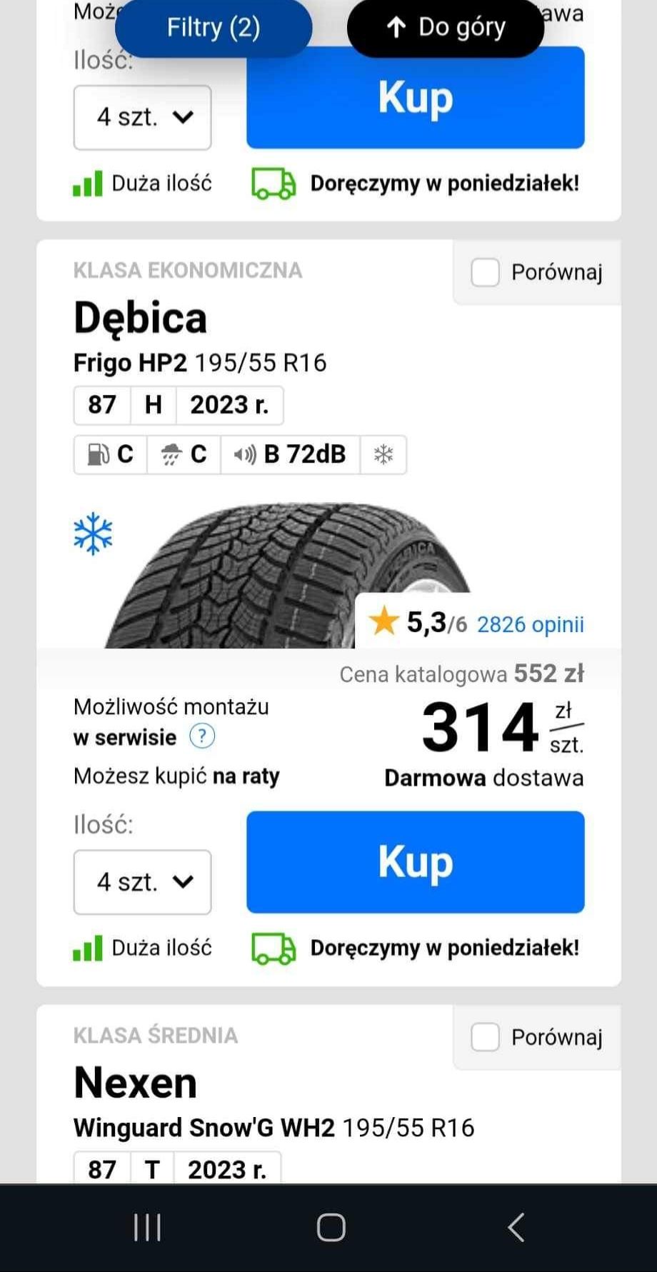 Opony zimowe idealne, 195/55 R16 DĘBICA