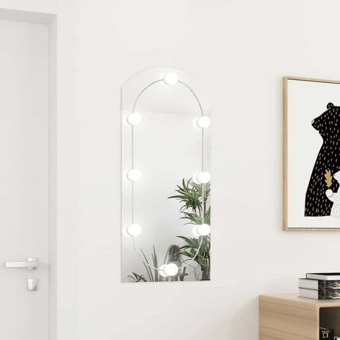 Lustro Z Lampami Led, 90X45 Cm, Szklane, Z Łukiem
