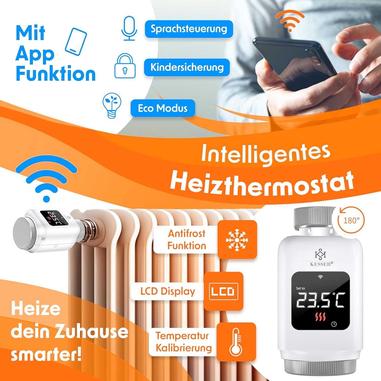 Głowica termostatyczna grzejnika kaloryfera LCD SMART APP M30*1,5 mm