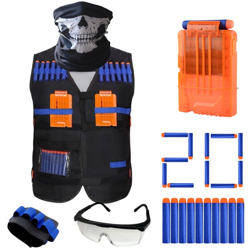 Kamizelka do NERF + Maska Magazynek Okulary Opaska 20Szt Strzałek