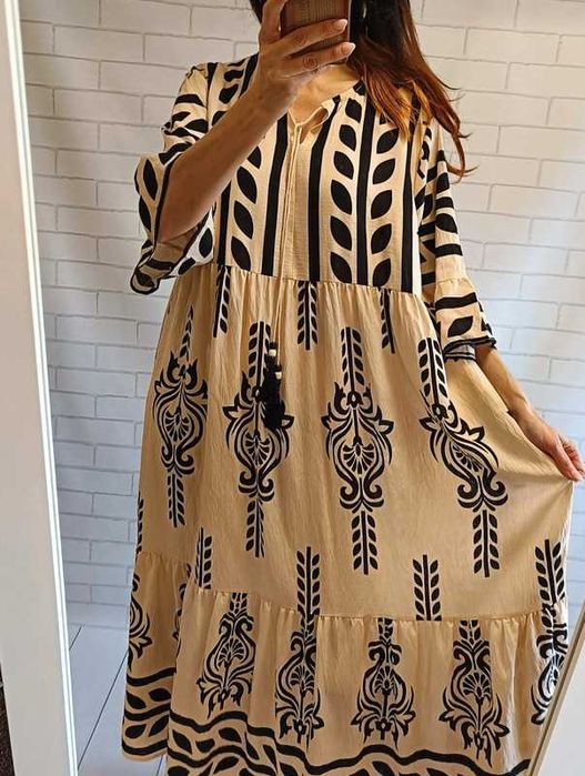 Długa nowa sukienka bawełna + len XXXL / 46 / 18