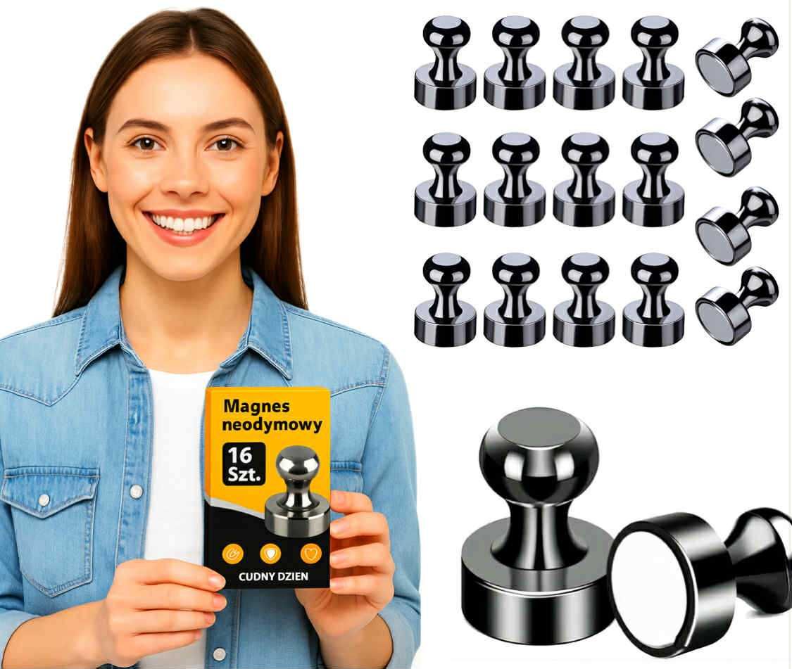 Mocne magnesy neodymowe 12x16 czarne – zestaw 16 szt lodówki i tablicy