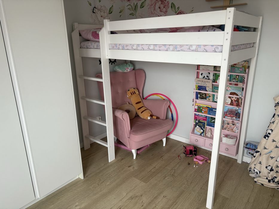 Łóżko piętrowe, drewniane, białe