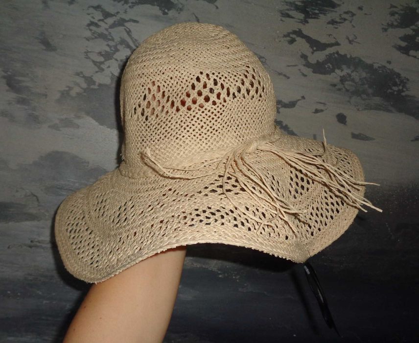 E-VIE śliczny NOWY modny beżowy letni kapelusz z szerokim rondem