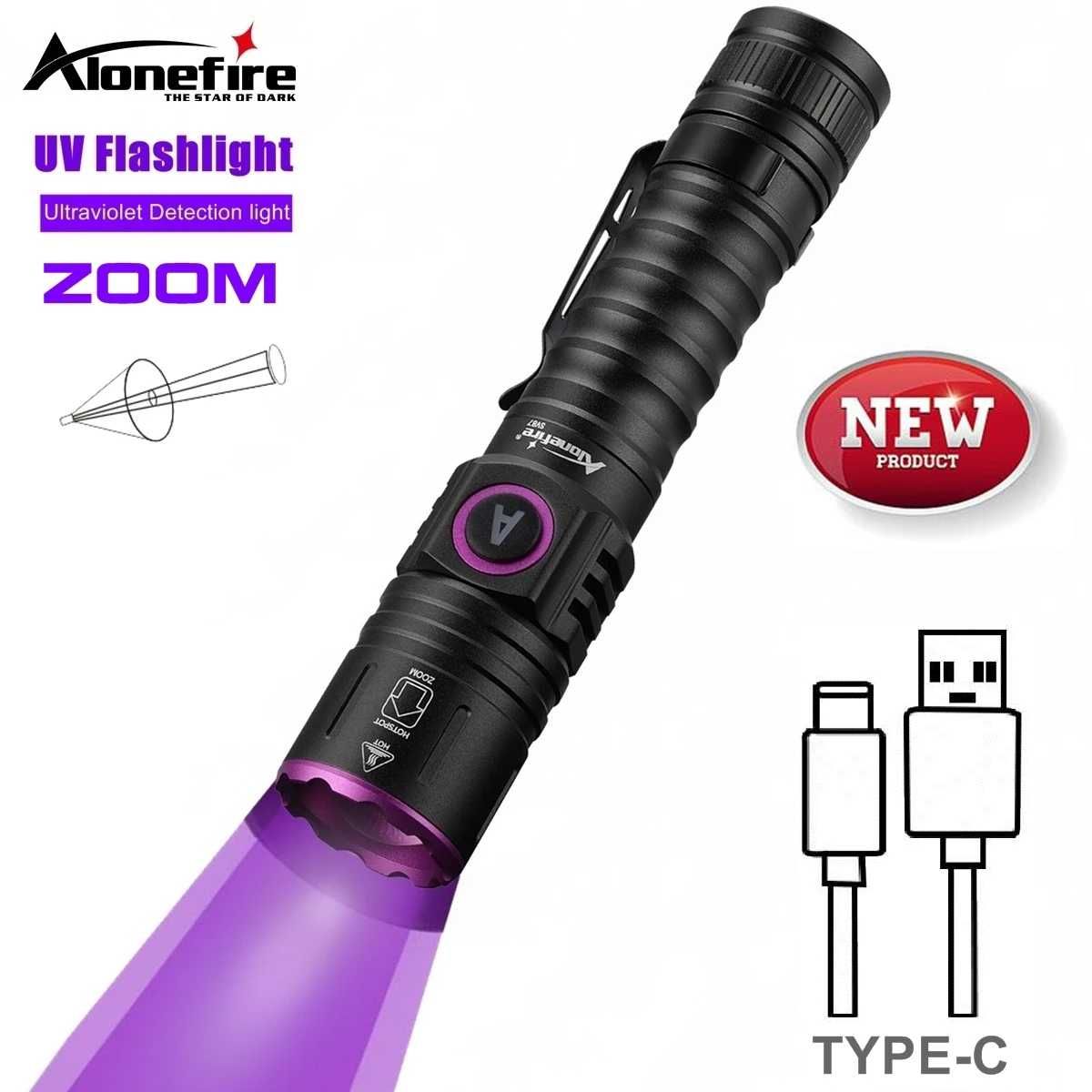 Latarka UV AloneFire SV87 395nm zoom z baterią 18650