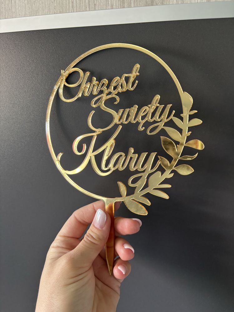 Lustrzany złoty toper na tort „Chrzest Święty Klary”