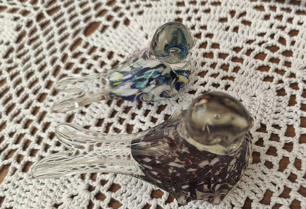 2 szt figurek szklanych ptaszkow z czasów PRL-u