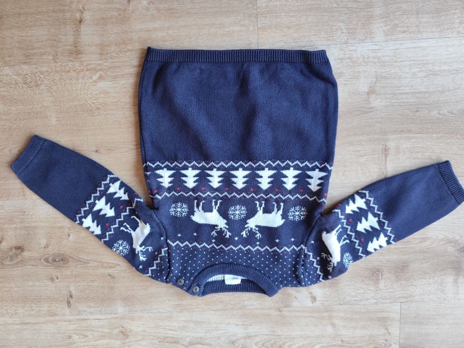 Sweterek świąteczny H&M 86 granatowy w renifery