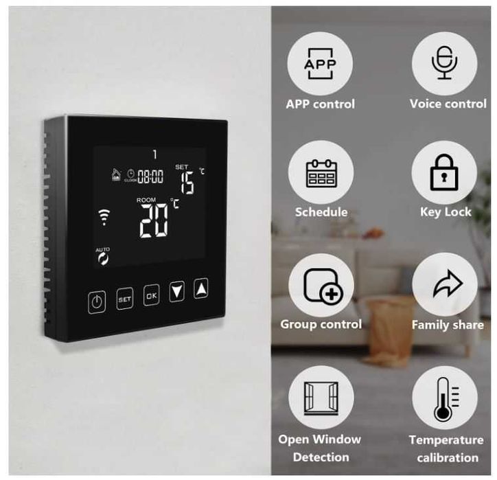 Termostat Wifi KETOTEK KTF0163B, wodne ogrzewanie podłogowe, czarny