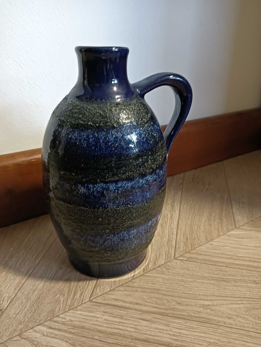 Wazon ceramiczny z uchem butla Strehla kobaltowy
