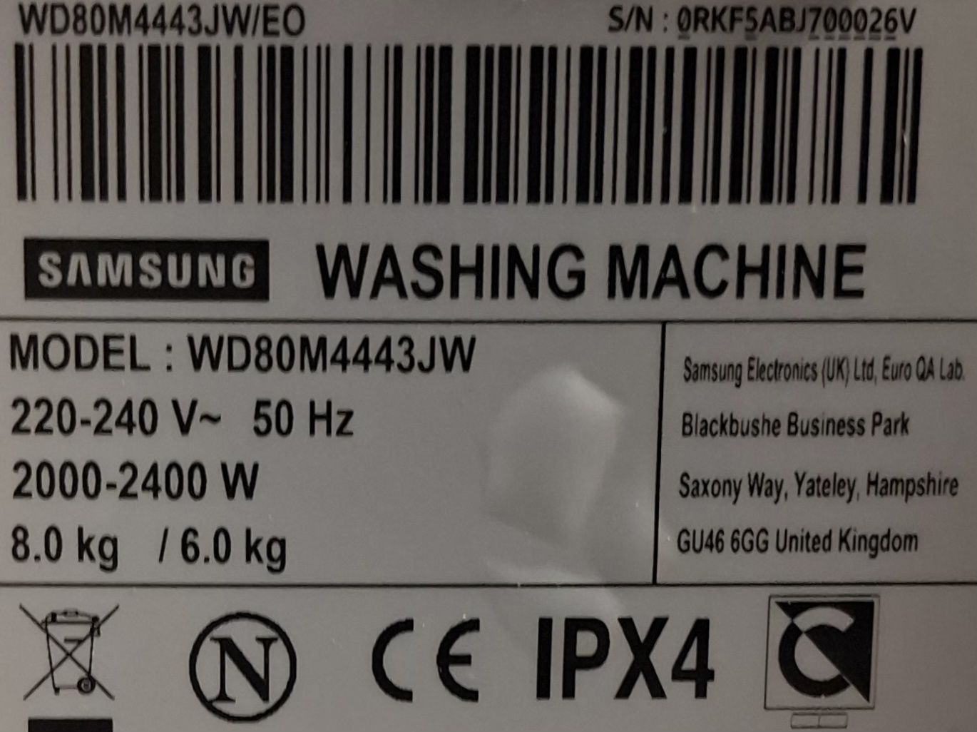 Pralko-suszarka Samsung 8kg z transportem,Gwarancja