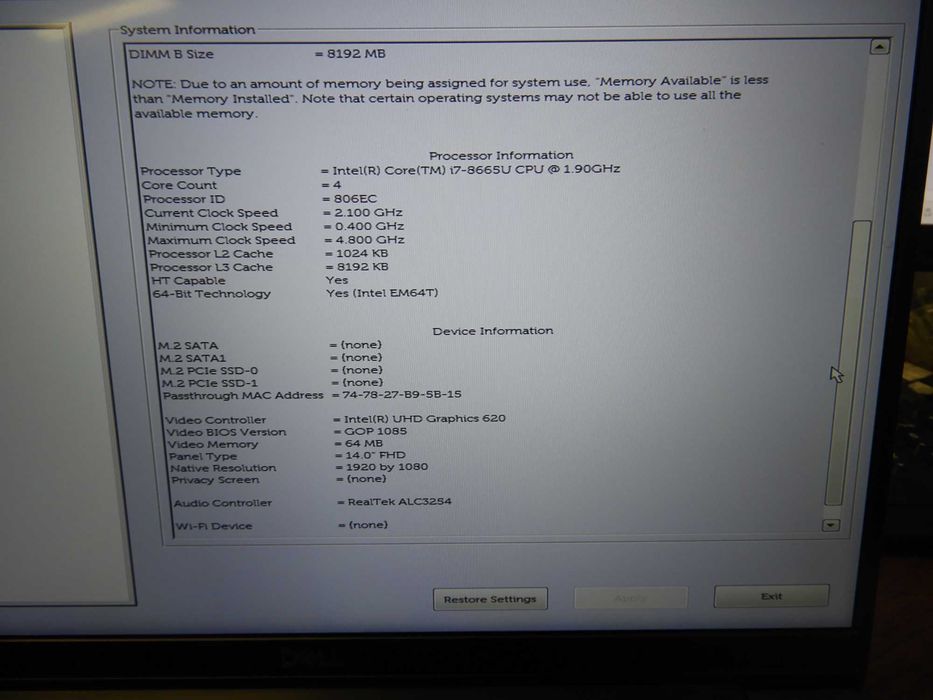 Laptop Dell Latitude 7400 i7-8665U