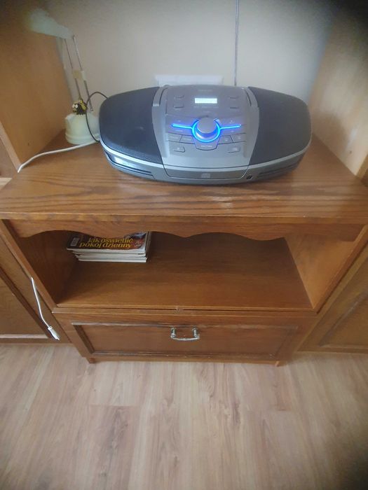 Zestaw mebli szaf segment regał retro drewno wieloczęściowe ze szkłem