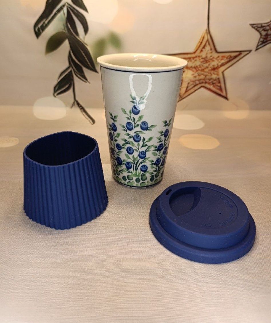 *Kubek ceramiczny turystyczny z pokrywką ceramika Z.C. Bolesławiec