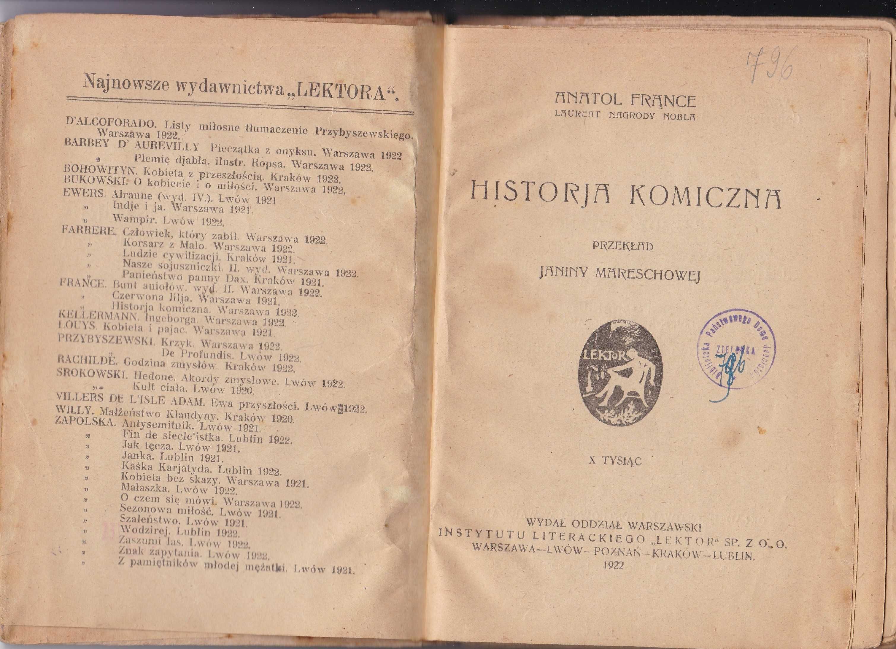 Historia Komiczna - Anatol France / 1922