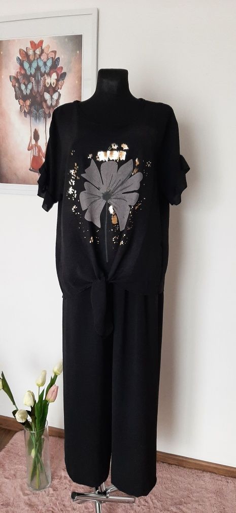 Czarny komplet bluzka +szerokie spodnie M/L