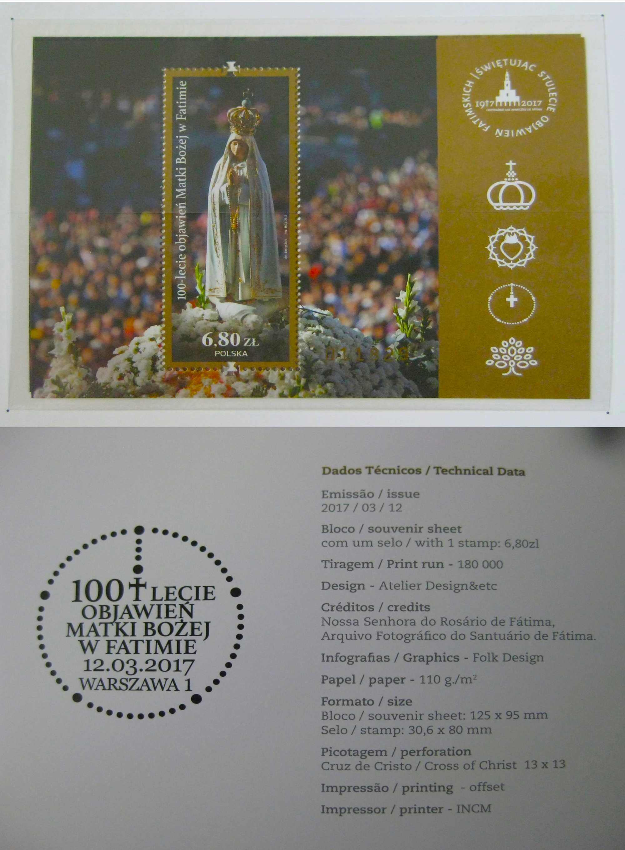 Carteira de Selos do Centenário das Aparições Fátima NOVA