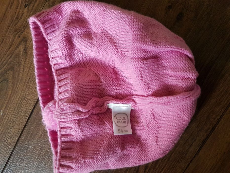 r. 92 Cool Club zimowa czapka ażurowa jasny róż / brudny róż 54 cm