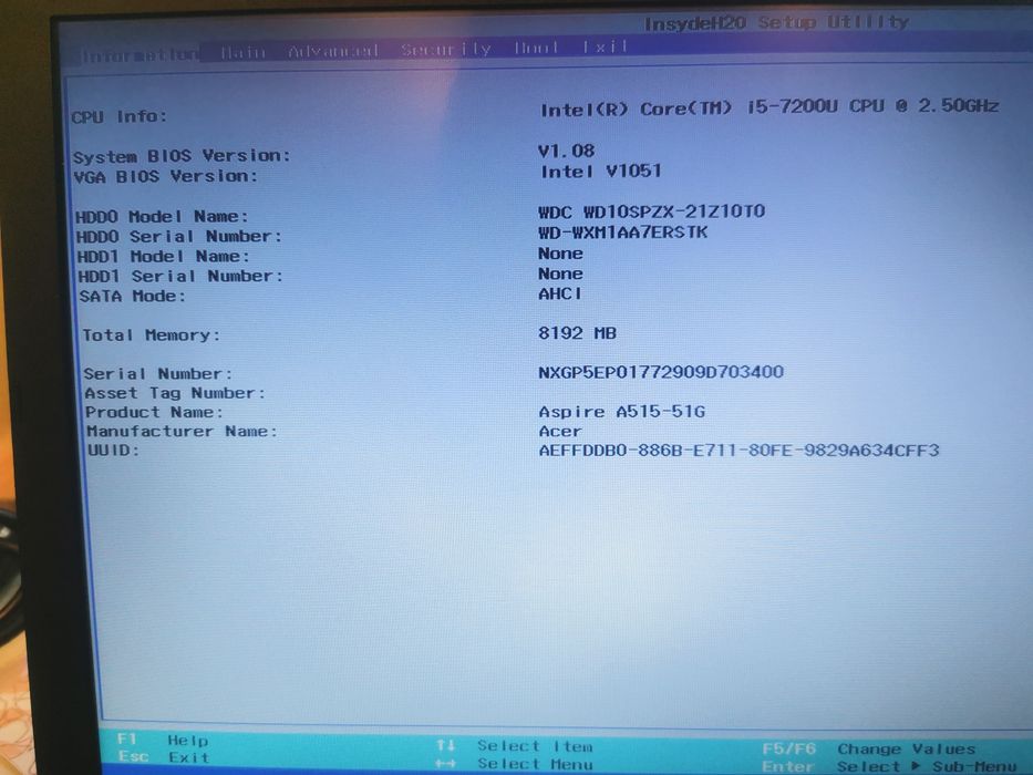 ACER Aspire A515-51 Core i5 2,5GHz 7200U