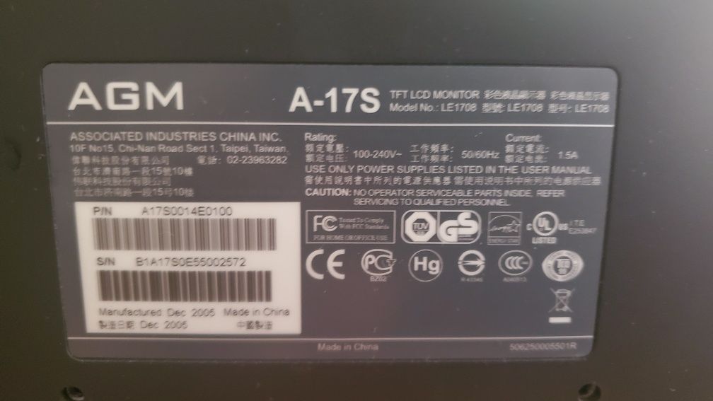 Monitor AGM A-17S 17" LCD – bez rys, sprawny, okazja!