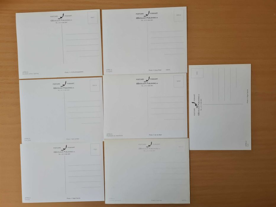 7 postais ilustrados de animais selvagens de África do Sul