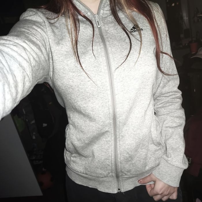 зипка Адидас/Adidas серая с капюшоном