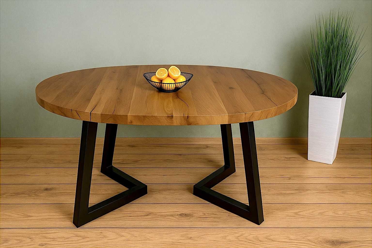 Stół Dębowy Okrągły LOFT, 100% Lite Drewno, Różne Wymiary, Rozkładany.