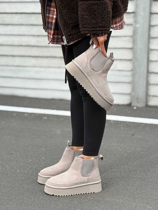 Зимові черевики натуральна замша Уггі Хутро, товста підошва, комфорт