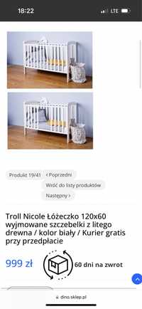 Łozeczko Nicole z litego drewna białe z materacem