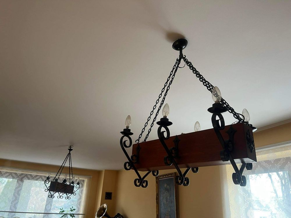 Żyrandol drewno metal