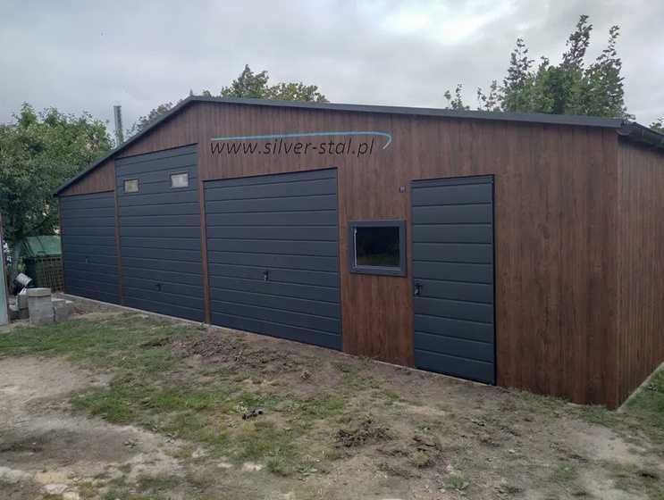 Garaż blaszany 12x6m 11x6 Silver-stal Garaże RAL 7016 Orzech