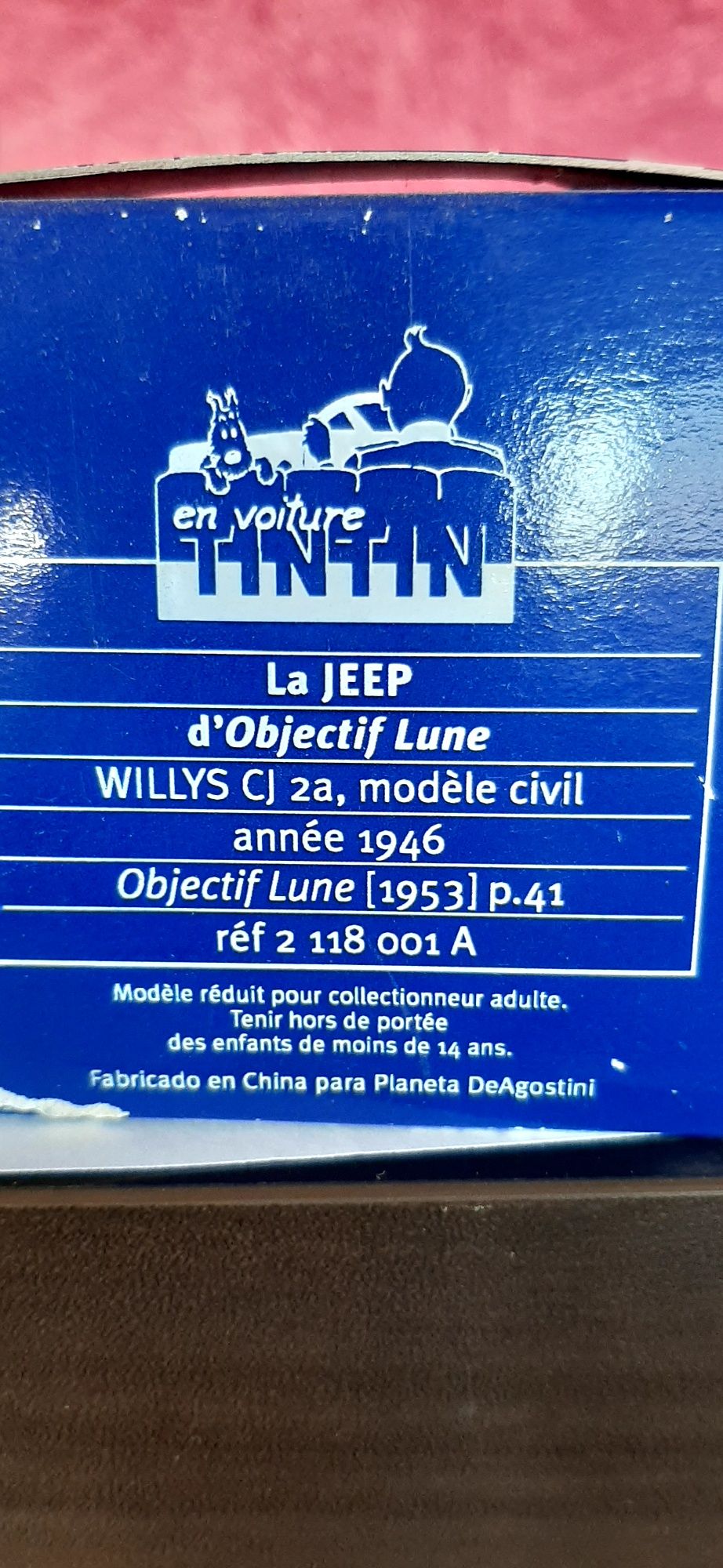 Carro de coleção Tintin Jeep Bleue - Objetif lune 1953