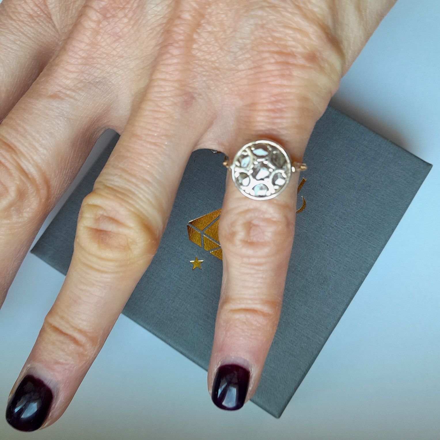 R.13 Pierścionek Art Deco Złoto 750 Diamenty Srebro WYCENA
