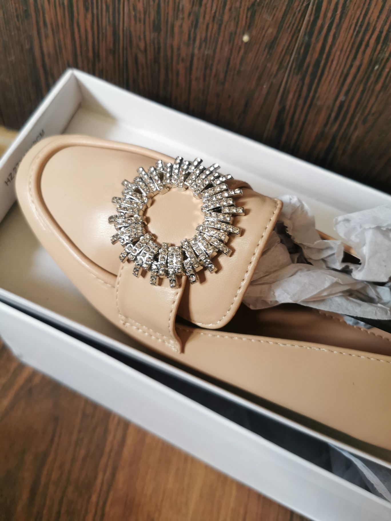 Buty baletki espadryle ekoskóra cyrkonie beżowe