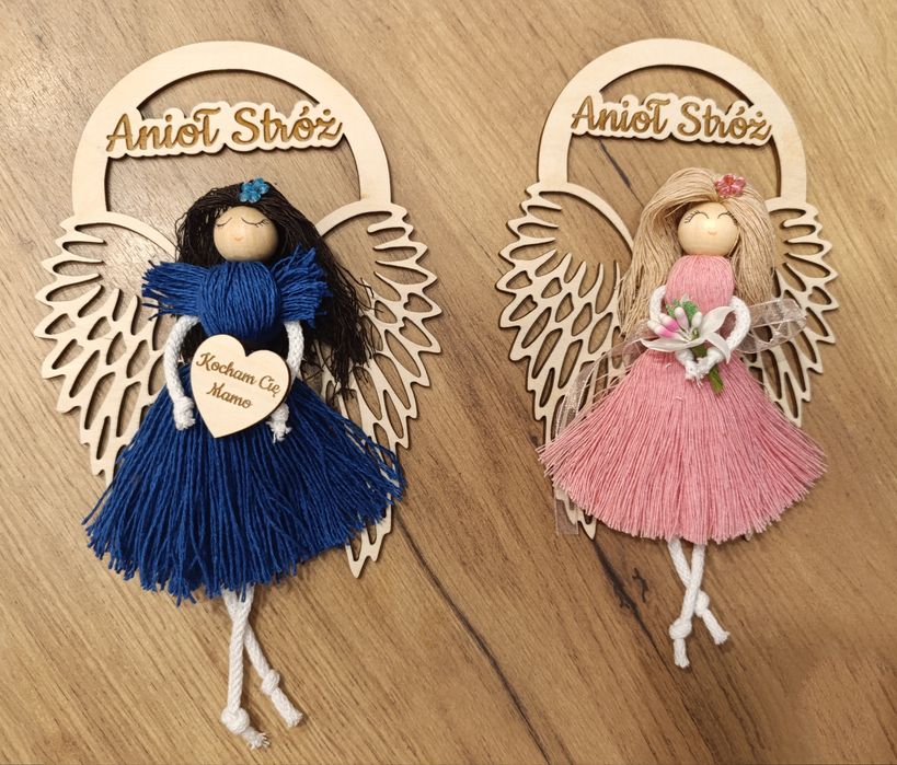 Kolorowe anioły stróże na dzień mamy babci zawieszki makrama