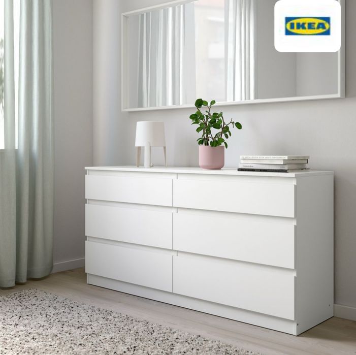 Комод, 6 висувних ящиків, білий, 140x72 см