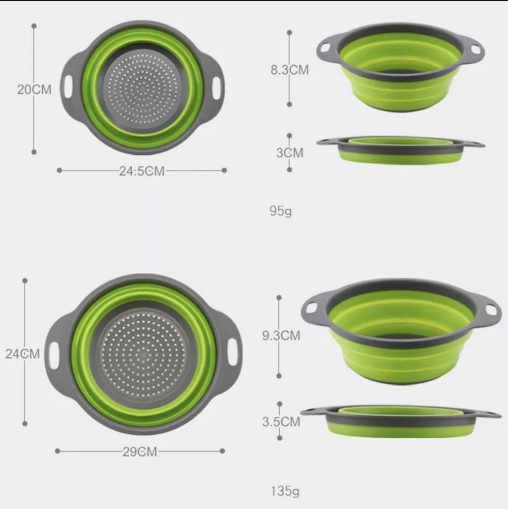 Складной силиконовый дуршлаг 2 шт.