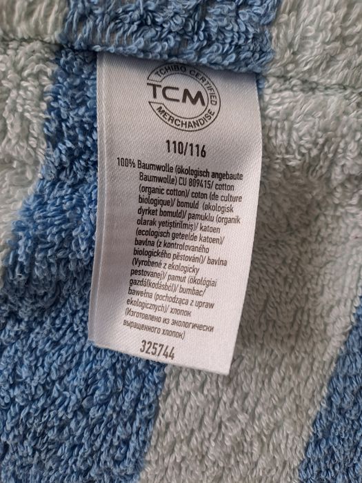 Tchibo szlafrok frotte dziecięcy, błękitno-biały w paski roz 110/116