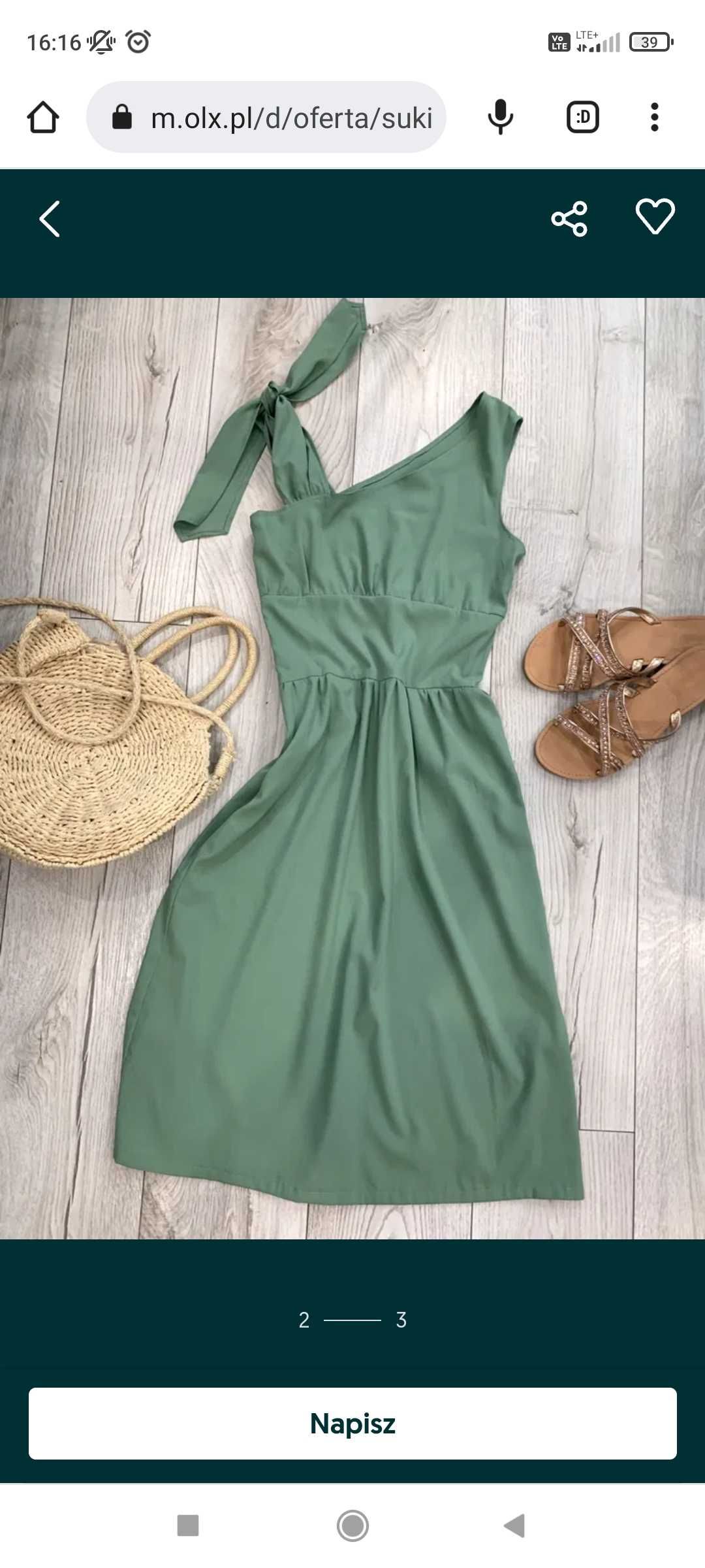Sukienka oliwkowa zielona zwiewna S/M