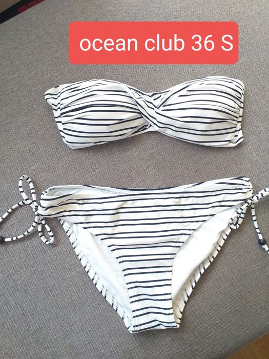 Strój kąpielowy ocean club r 36 S bikini biały w paski